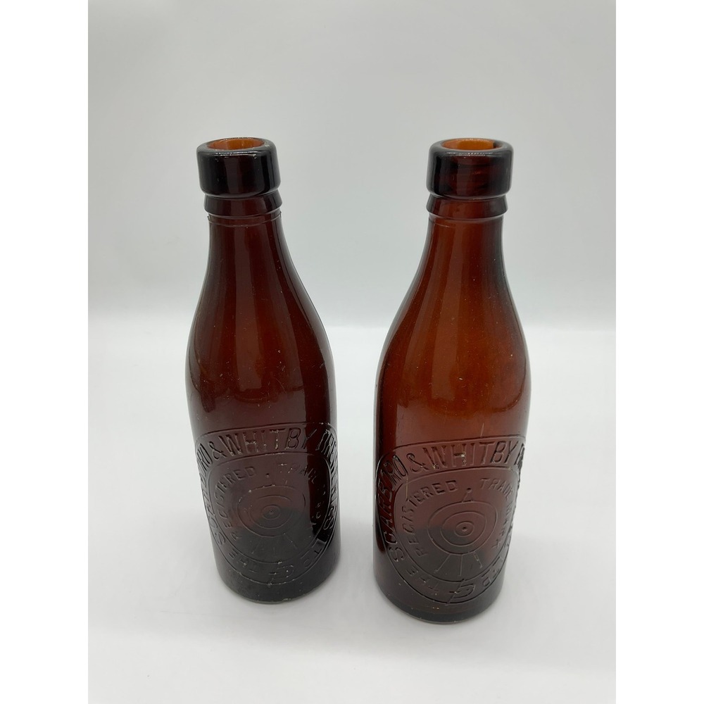 Scarborough Whitby Breweries Amber Glass Beer Bottles Set 2 Brown Antique Target